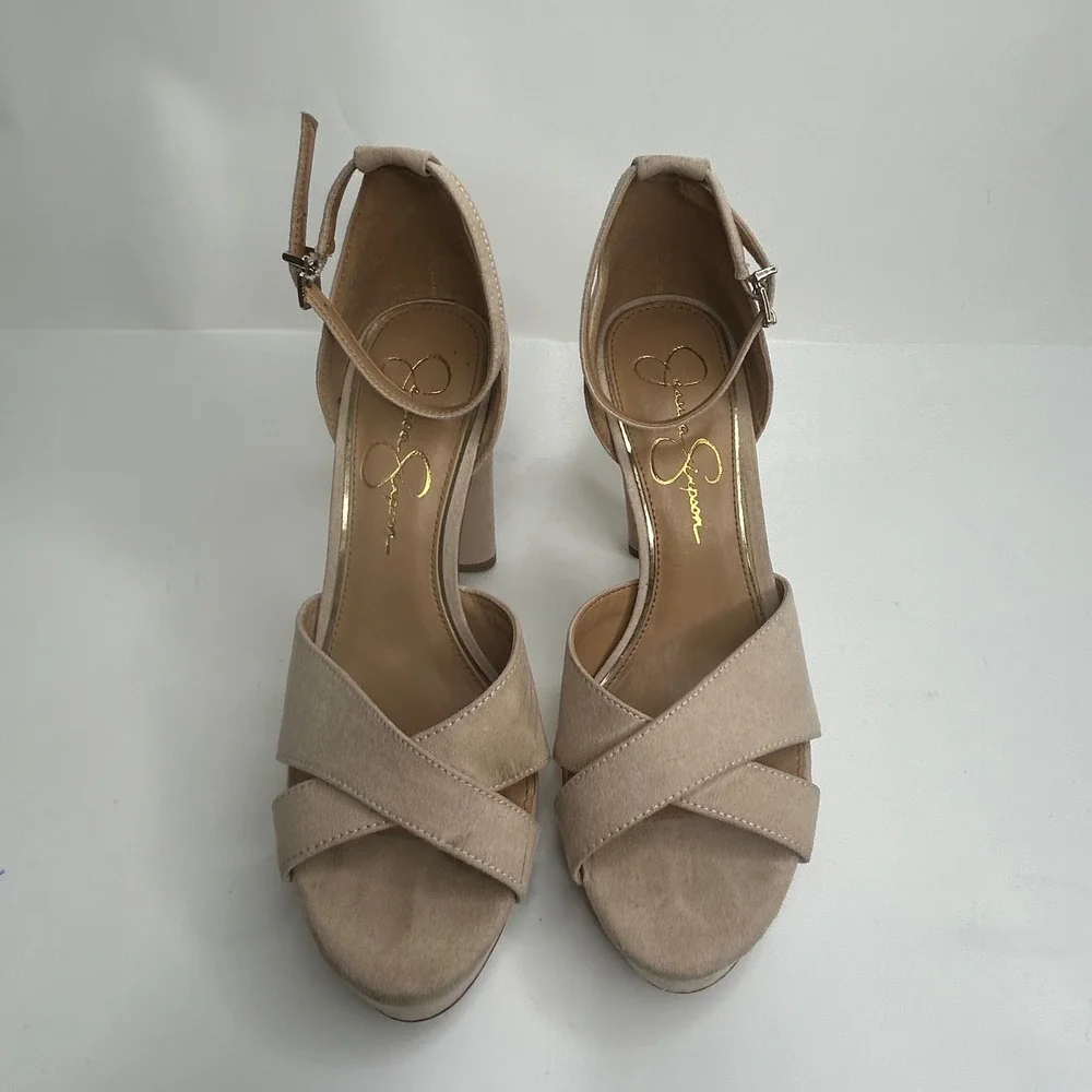 Jessica Simpson Irbella Faux Suede Platform Sandal Block Heels Tan Womens 8M